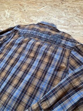 Men's Blue and Brown Burnside Plaid Long-Sleeve Shirt